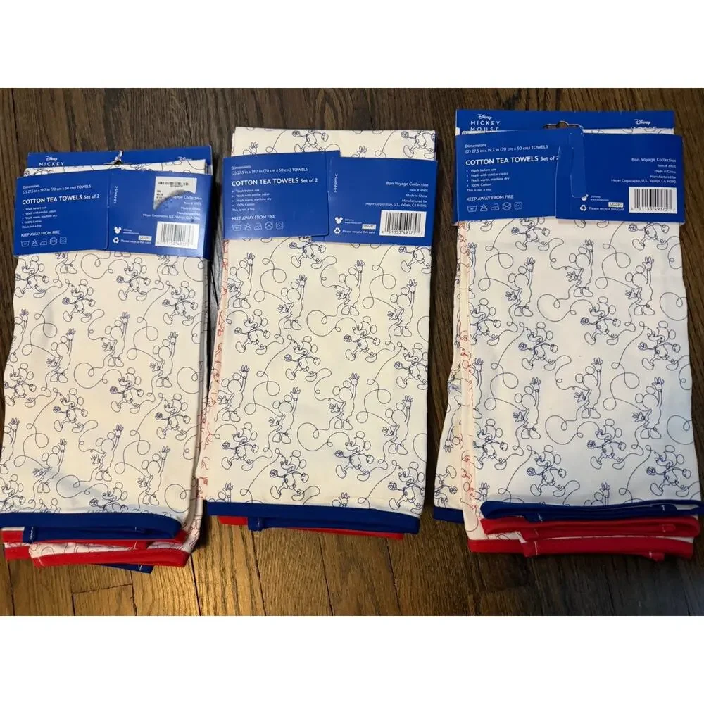 Disney HOME MICKEY MOUSE Cotton Tea Towels 3 Packs Of 2 (6 Total) NWT NEW